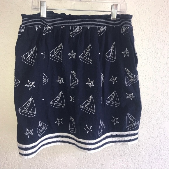 2 for $26 Anthropologie Postmark STAR CHART SKIRT Sailboats - Navy - Small - Picture 1 of 6